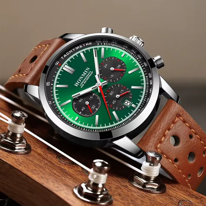 Chronographe de luxe multifonctionnel homme d'affaires montres marque Vintage tendance étanche ceinture Quartz horloge Relojes Para Hombre