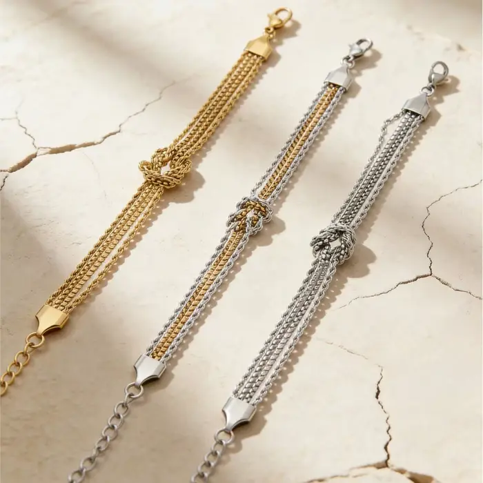 Bracelet en acier inoxydable plaqué or 18 carats avec nœud d'amour pour femmes élégant et personnalisé pour occasions spéciales