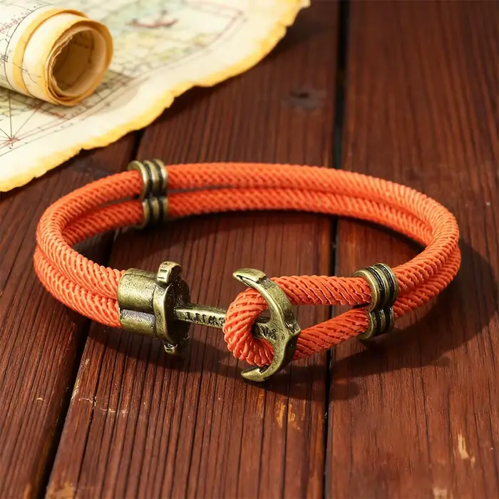 Bracelet Ancre Nautique pour Hommes Corde en Coton et Alliage de Zinc Décontracté Sportif Occasions Spéciales Pratique à Porter