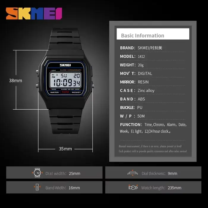 SKMEI 1412 mode femmes montre numérique affichage étanche Date semaine femme montre-bracelet sport C