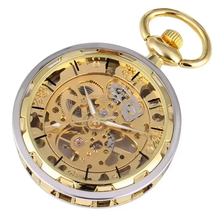 Montre de poche mécanique en bronze steampunk squelette doré ouverte pour hommes et femmes occasions spéciales