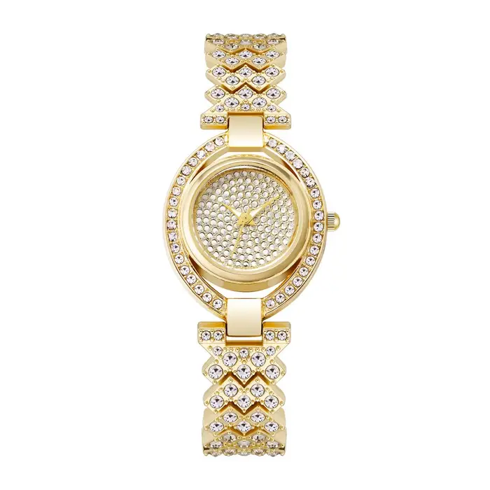 Marques de luxe - Montres à quartz pour femmes - Design créatif avec incrustation de diamants - Montre pour dames en alliage d'or et bracelet en acier inoxydable