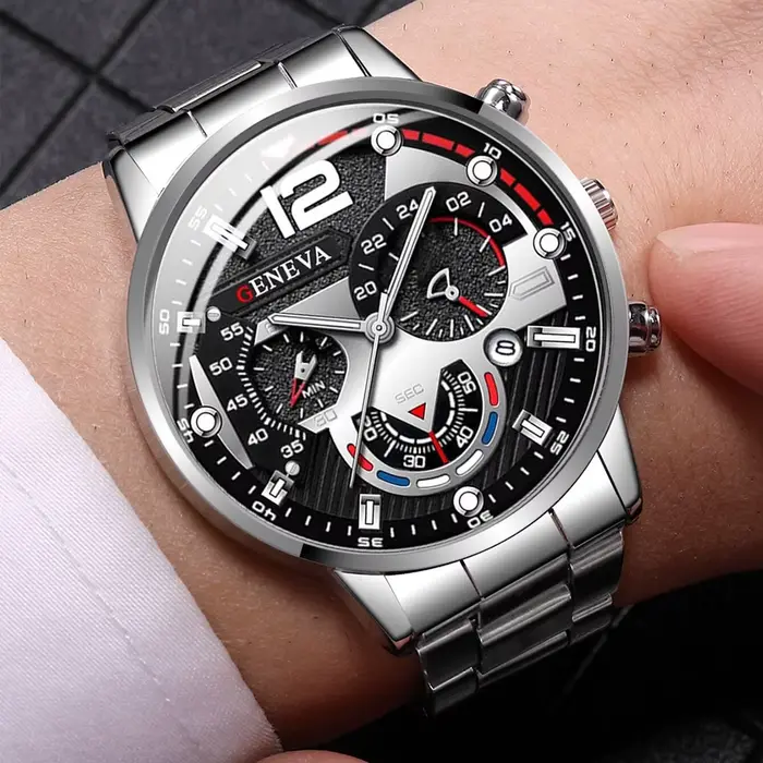 Montre chronographe pour homme avec bracelet en acier argenté