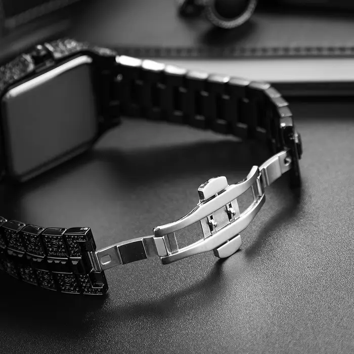 Montres pour hommes en diamant noir glacé Hip Hop Cool mâle femme montre à Quartz avec calendrier horloge à main lumineuse livraison directe