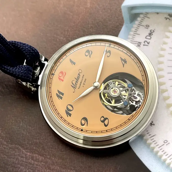Merkur True Tourbillon montre de poche Vintage cadran en émail saumon