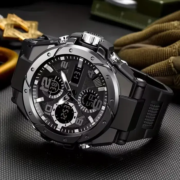 Montre de sport robuste à double affichage multifonctionnelle avec chronographe et alarme pour homme occasions spéciales activités sportives et professionnelles