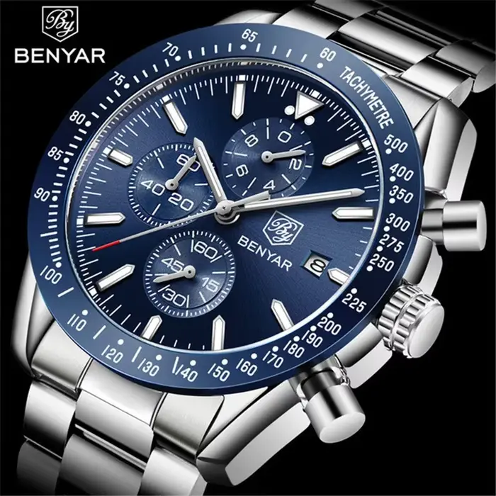 Hommes montre BENYAR Top marque de luxe en acier affaires