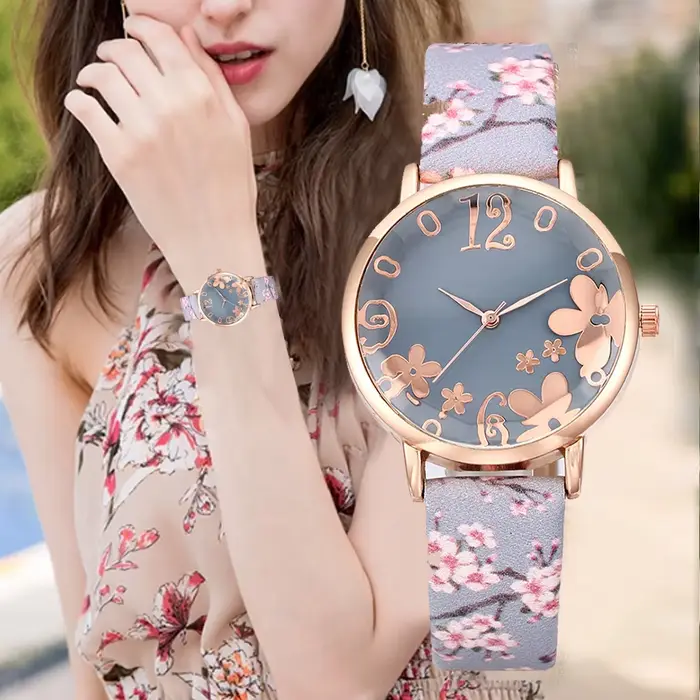 Montre pour femmes avec des fleurs colorées