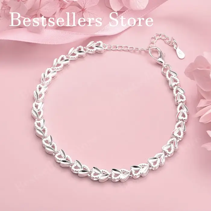 Bracelet minimaliste en forme de cœur en argent sterling 925 de 8 pouces pour les fêtes féminines, l