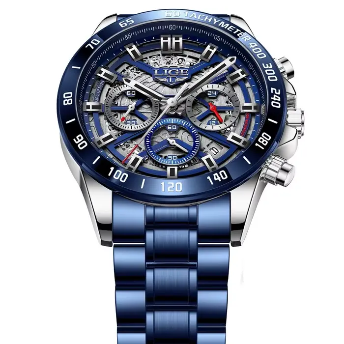 LIGE-Montre-bracelet à quartz étanche pour homme, chronographe de sport, creux, marque supérieure, l