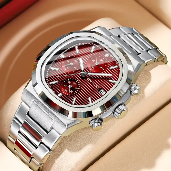 CRRJU luxe homme montre affaires étanche mâle horloge lumineuse Date acier inoxydable carré Quartz hommes