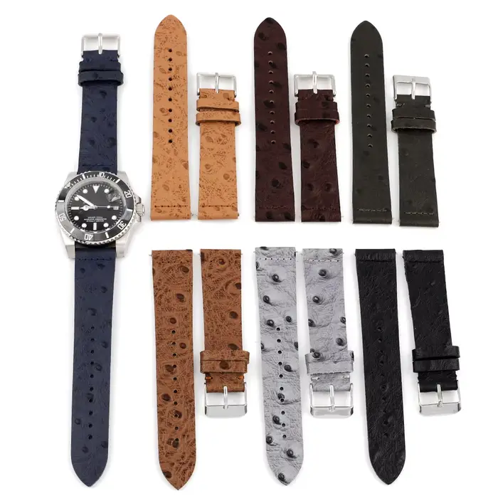 Bracelet de montre en cuir véritable à motif d'autruche