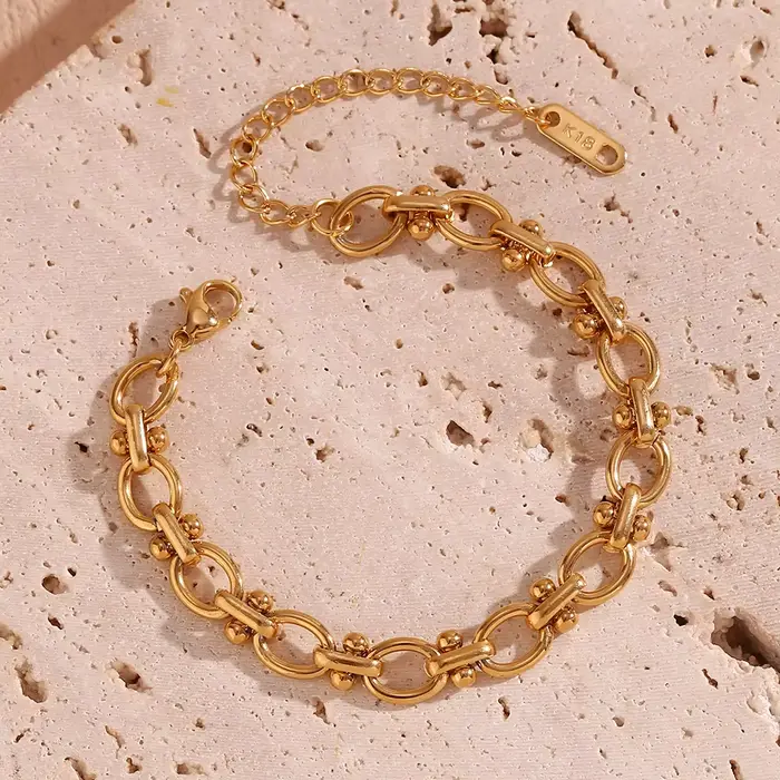 E B belle boutique officielle fleur ovale Bracelet chaîne fait à la main plaqué or 18 carats Bracelets