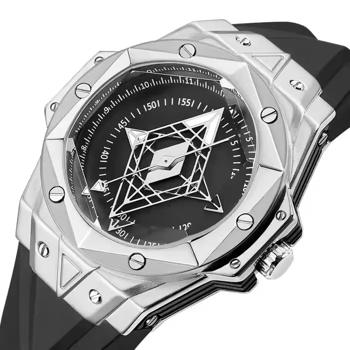 Montres Couple à Quartz avec Étoile Rotative Design Unique Bracelet en Silicone Argenté Étanche Occasions Spéciales Cadeau Fête