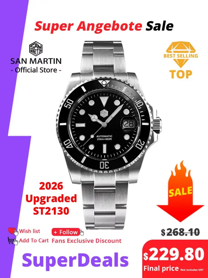 San Martin – montre de plongée Water Ghost pour hommes