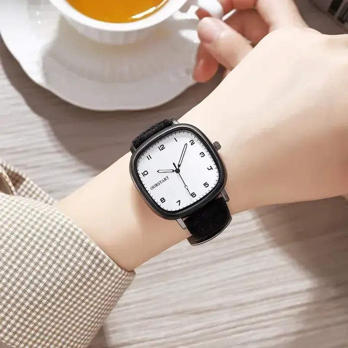 Vintage cadran carré montres velours cuir ceinture montre-bracelet marque montre à Quartz jeunesse étudiant