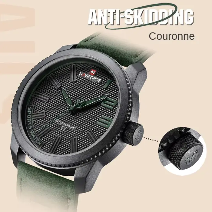 Montre Naviforce en alliage robuste et résistante à l'eau pour homme, sportive et décontractée pour diverses occasions et aventures