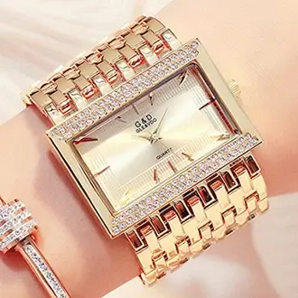 Montre rectangulaire G&D en acier inoxydable avec mouvement à quartz pour femmes occasions spéciales