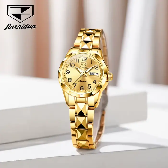 Montre de luxe JSDUN 8990 avec double calendrier et bracelet en acier au tungstène pour femmes occasions spéciales