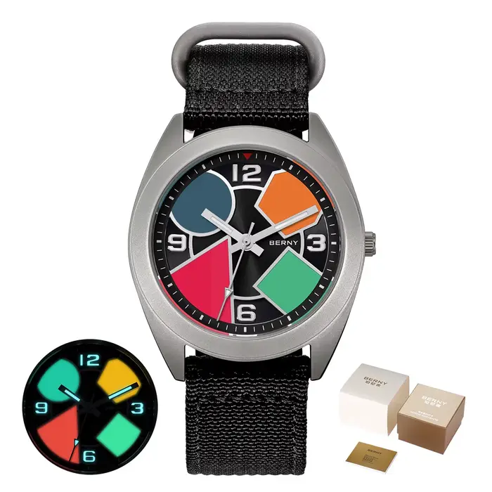 BERNY montre en titane pour hommes cadran géométrique revêtement AR saphir accrocheur multicolore to