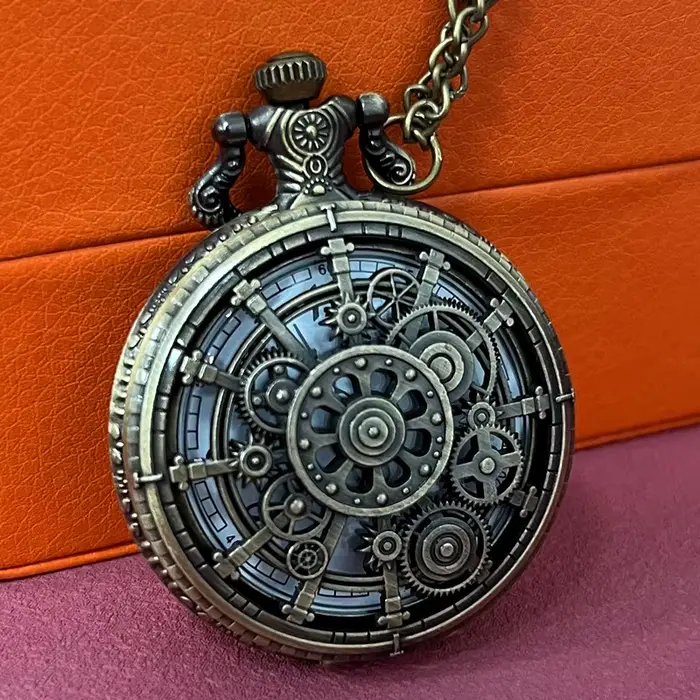 Montre de poche à Quartz en Bronze, Design à engrenage creux, collier Vintage, cadeaux, mode nouveau