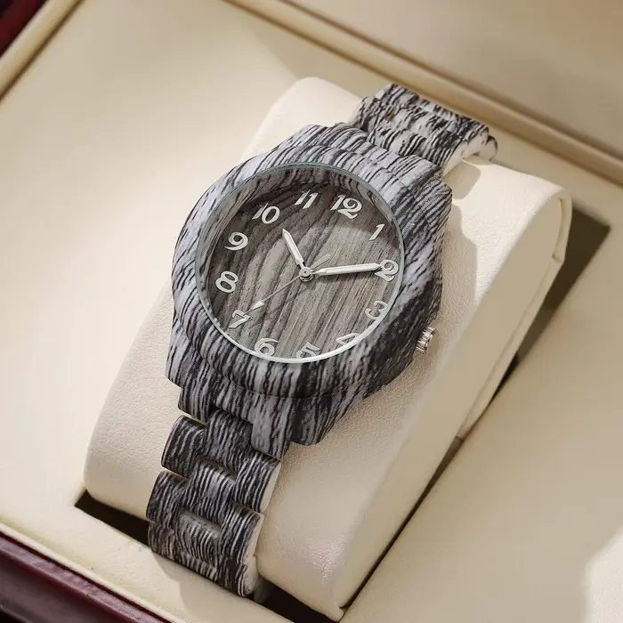 Montre à quartz à motif en bois pour femme, montre décontractée, bracelet en plastique, cadeau d'hor