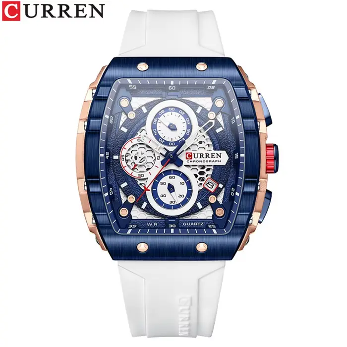CURREN montre-bracelet étanche chronographe hommes montre haut de gamme de luxe blanc Silicone Original mâle horloge tout clair bas prix 8442