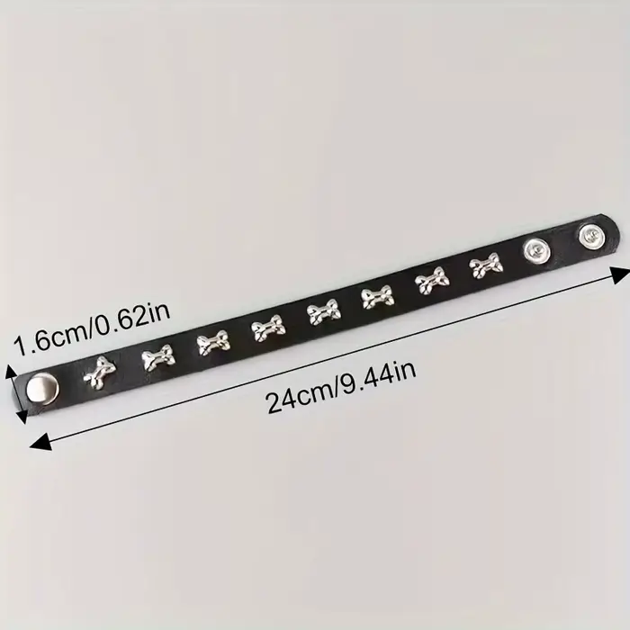 Bracelet en cuir PU noir d'inspiration punk avec breloques en os de chien – Parfait pour un usage quotidien et les fêtes d'Halloween.
