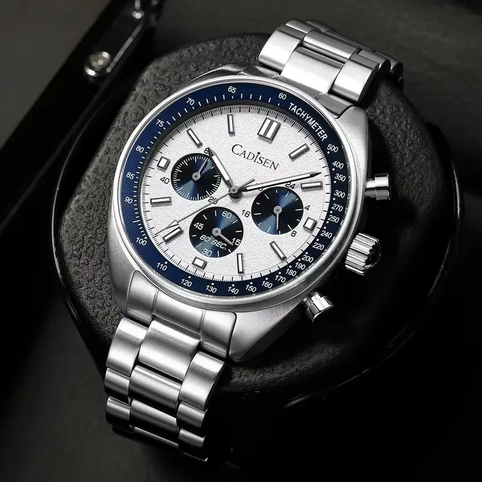 CADISEN montre chronographe de Sport pour hommes japon VD53 Movt montres à Quartz verre saphir montre-bracelet en acier