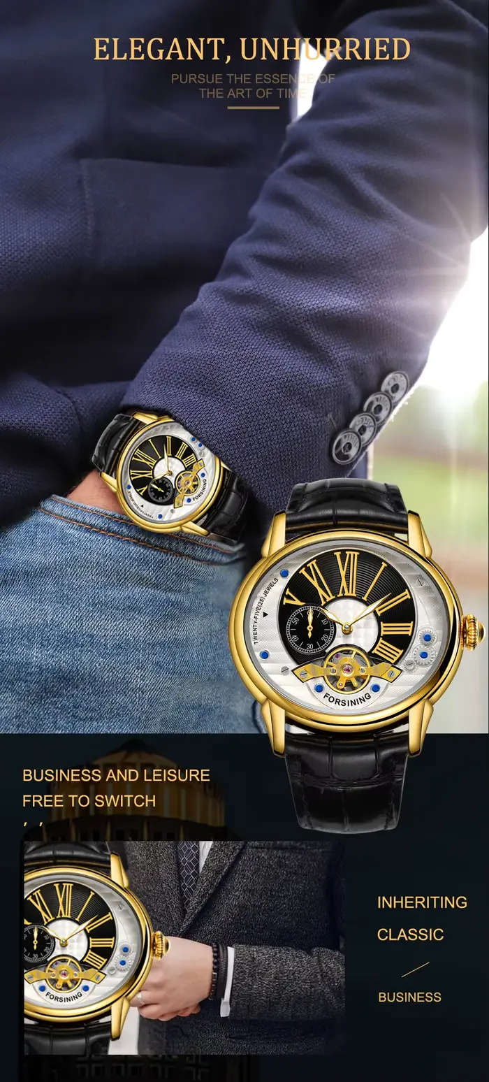 Forsining-Montres Mécaniques Automatiques en Cuir pour Homme