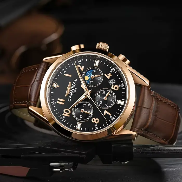 Carnaval marque de luxe en cuir chronographe montre à Quartz pour hommes mode sport militaire étanche calendrier montres Reloj Hombre