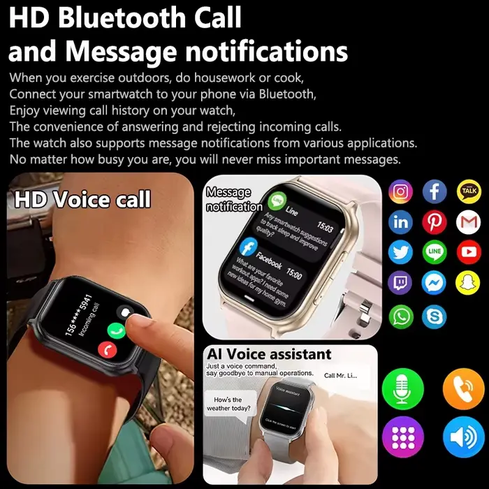 Montre connectée LIGE avec suivi de fitness, moniteur de fréquence cardiaque, mode sport professionnel, cadrans personnalisables pour homme et femme occasions spéciales