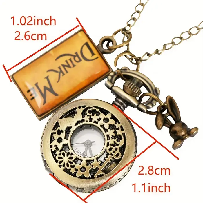 Montre de poche, collier antique avec étiquette de lapin ajouré