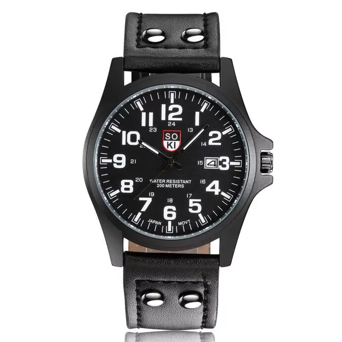SOKI hommes montre-bracelet décontractée Quartz bracelet en cuir montres Masculino Relogio mode mâle calendrier horloge extérieur Reloj Hombre