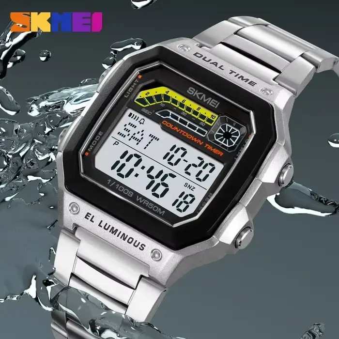 SKMEI 2307 compte à rebours de luxe affichage LED en acier inoxydable montres pour hommes étanche sport montre numérique