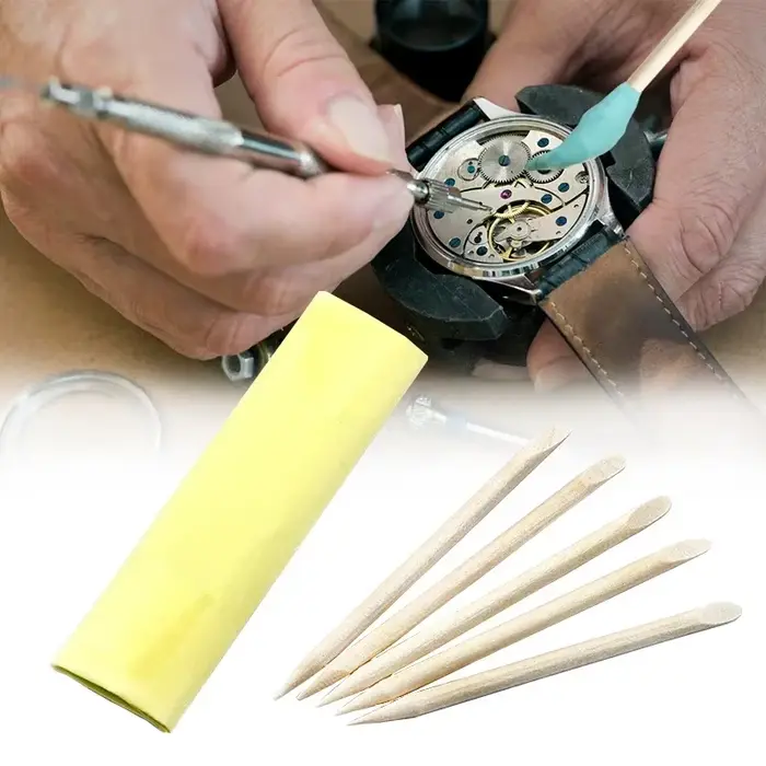 Argile de nettoyage pour montres en caoutchouc vert avec bâton en bois outil de réparation de montres pour horlogers et amateurs occassions spéciales