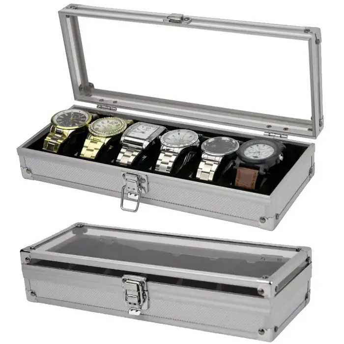Boîte de rangement de montres en alliage d'aluminium élégante avec horloge pour collectionner jusqu'à 24 montres occasions spéciales