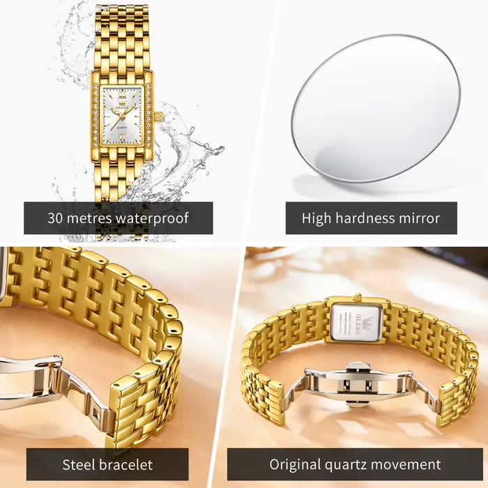 OLEVS 3700 élégant mode or femme montres en acier inoxydable carré montre à Quartz étanche Laides