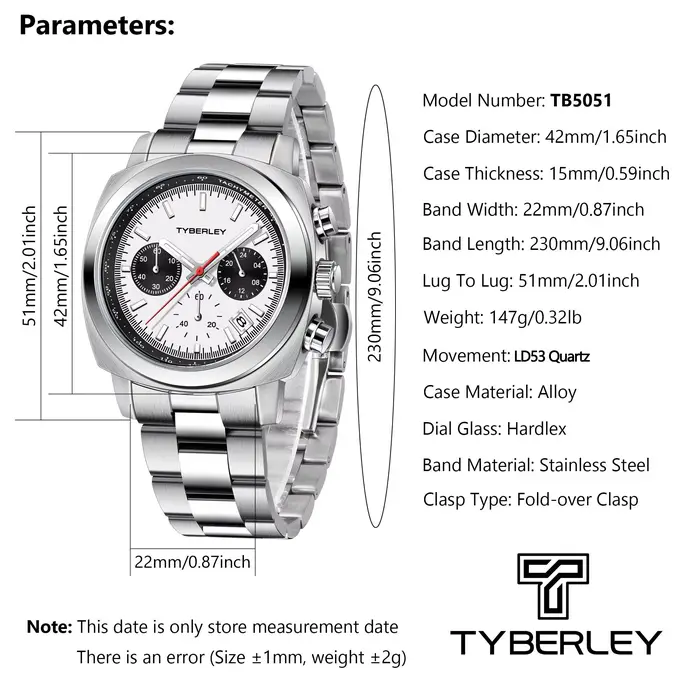 Montre à quartz tendance pour homme TYBERLEY