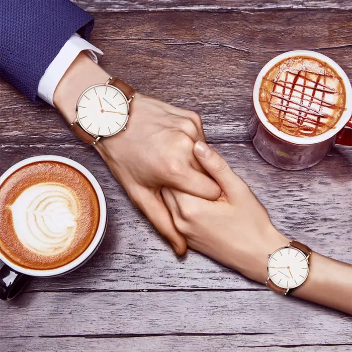 Montre à Quartz en Cuir Marron Étanche pour Femme
