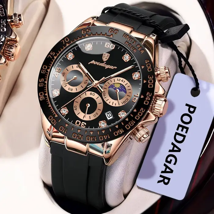 Montre-bracelet POEDAGAR à quartz avec fonction date, chronographe, résistance à l'eau, mains lumineuses et bracelet en bambou pour hommes occassions spéciales