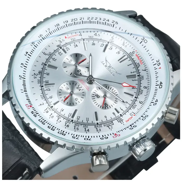 JARAGAR pilote montre automatique pour hommes militaire multifonction sous-cadrans montres mécaniques Top marque de luxe bracelet en cuir horloge