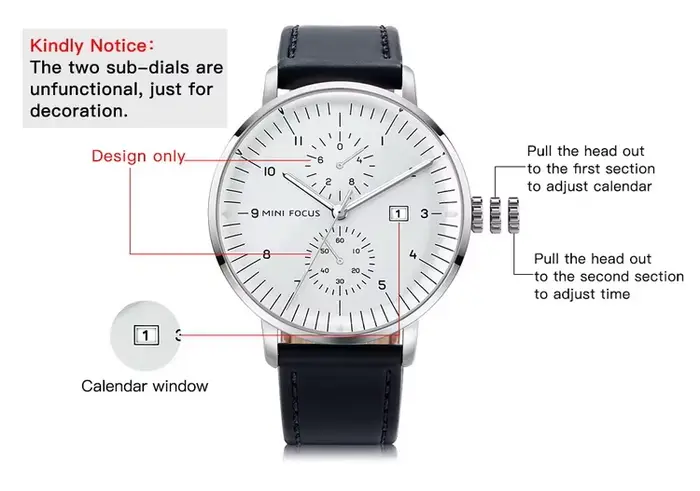 MINIFOCUS MF0052G Montre à quartz en cuir véritable avec cadran