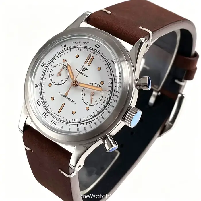 Montre pour homme Miyota OS20 Movement Tandorio Retro, 38 mm, montres de sport, chronographe, quartz, cadran noir, verre bombé