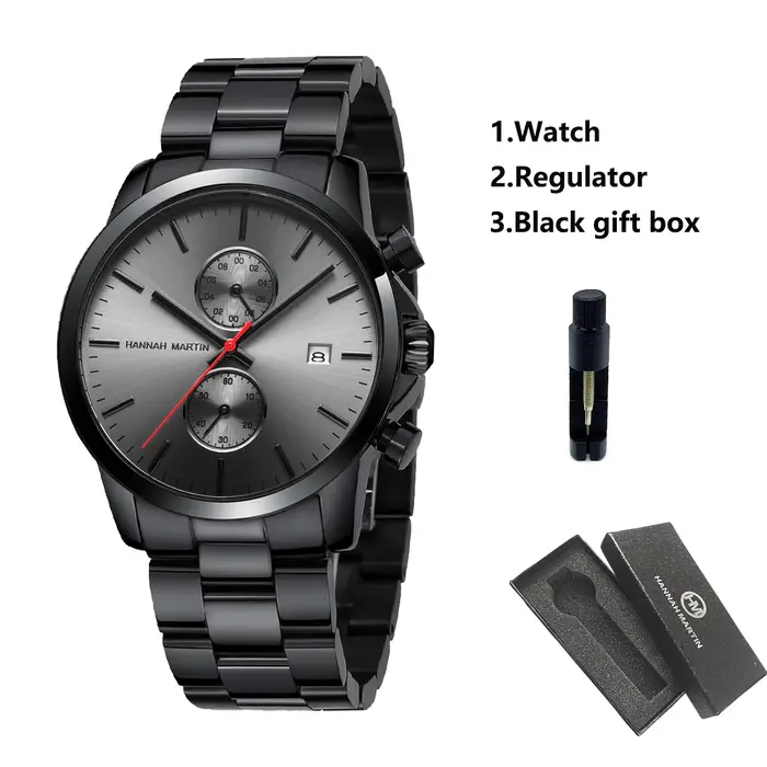 Montre sport Hannah Martin en acier inoxydable résistante à l'eau pour homme et femmes, multifonctionnelle, étanche 3 bars, mouvement quartz, fermoir pliant avec sécurité, parfait pour activités physiques et occasions spéciales