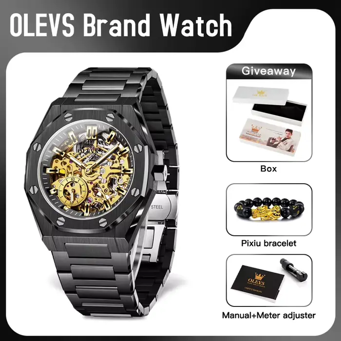 Montre OLEVS Mécanique Squelette Lumineuse pour Homme Occasions Spéciales Robuste Étanche