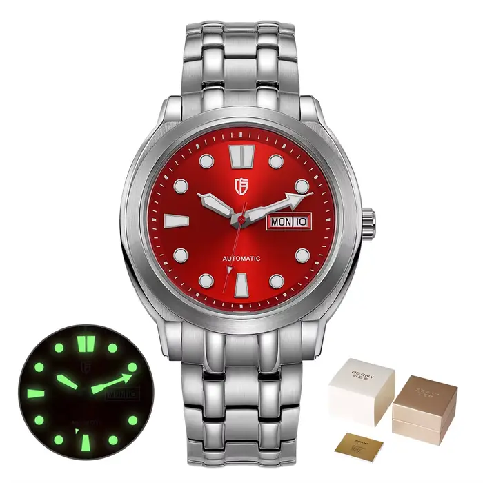 BERNY automatique hommes montre souper lumineux saphir acier inoxydable 100M étanche affaires décont