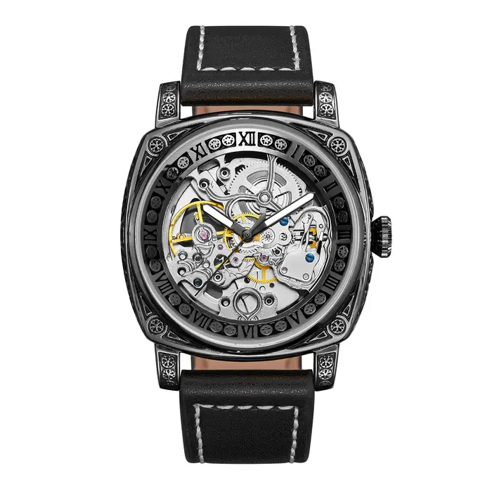 Montre mécanique automatique carrée rétro pour homme