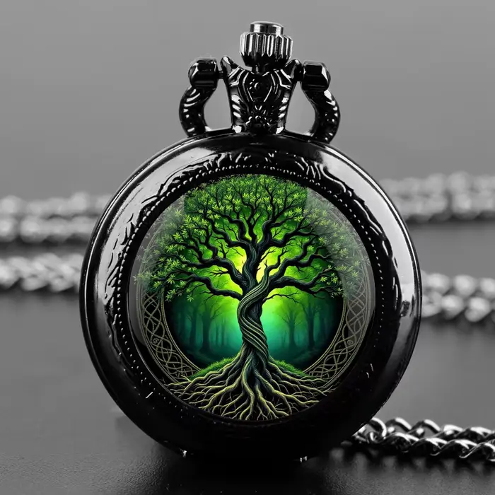 Montre de poche à quartz au design vintage arbre de vie