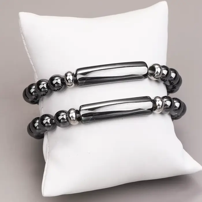 Bracelet en hématite naturelle pour hommes – Perles en forme de baril pour la paix
